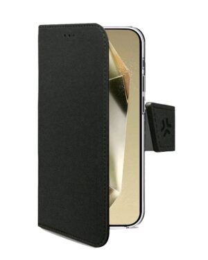 WALLY1159, CELLY GALAXY S25 FE WALLY CASE CUSTODIA A LIBRO IN SIMILPELLE NERO, CELLY