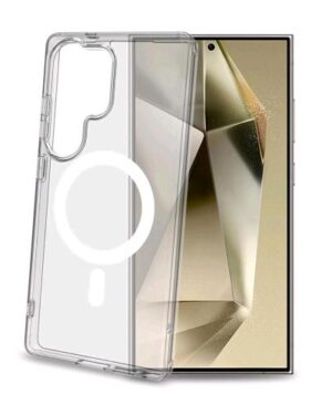 GELSKINMAG1122, CELLY GALAXY S25 ULTRA 5G CUSTODIA TRASPARENTE IN TPU CON MODULO CIRCOLARE DI RICARICA WIRELESS BIANCO, CELLY