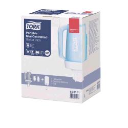 658001, TORK DISPENSER MINI PORTATILE PERASCIUGAMANI AD ESTRAZIONE CENTRALE IN PLASTICA 26.3X18.5X23.9 CM BIANCO AZZURRO, Tork - immagine 2